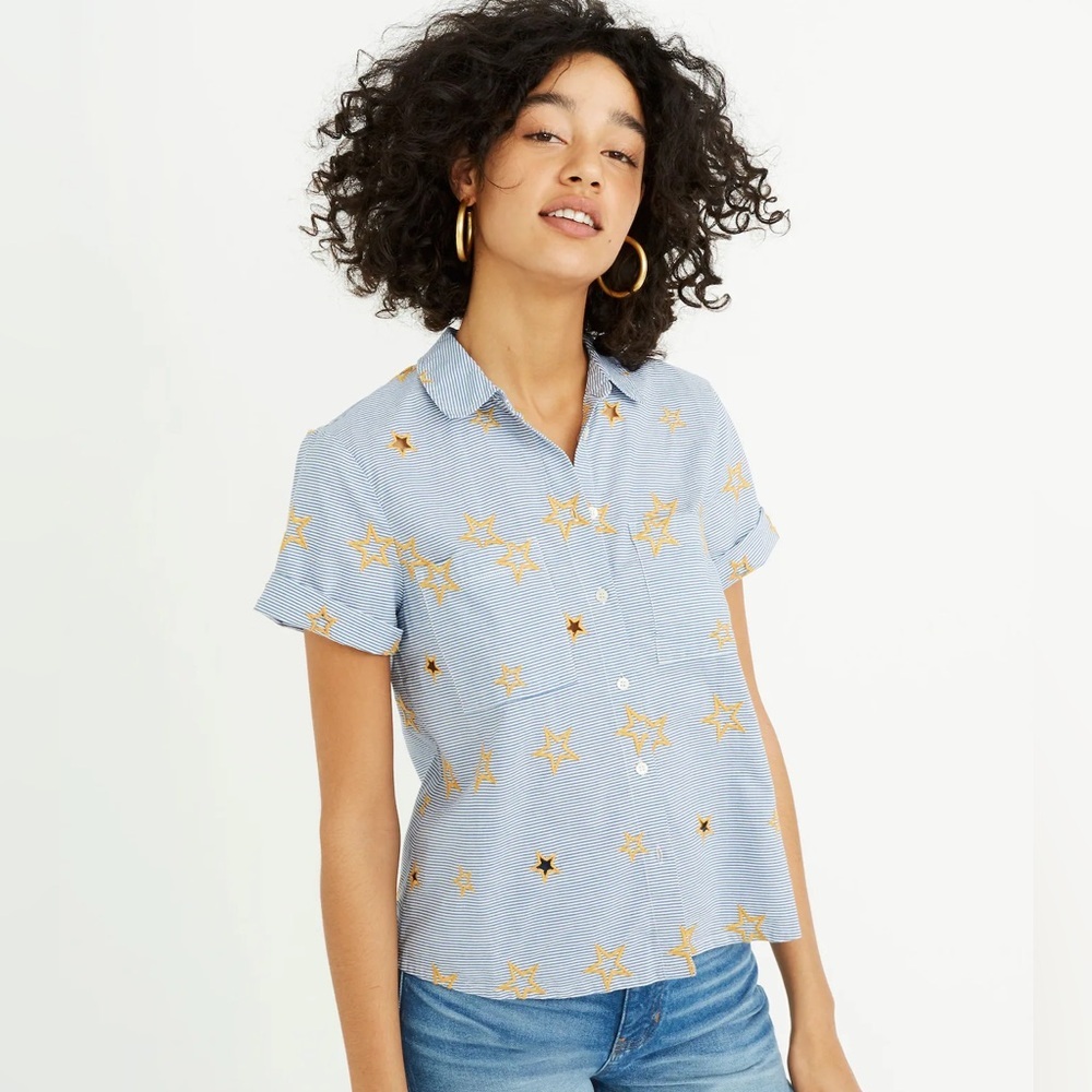 Madewell Blue and Gold Star Button Down Shirt